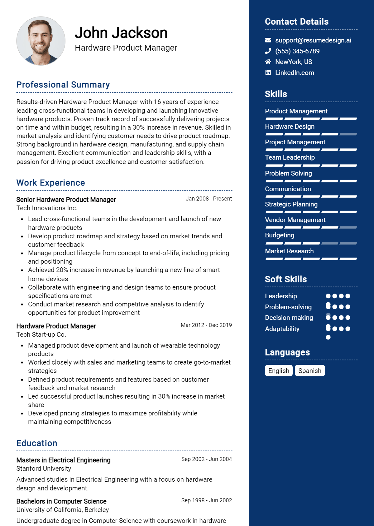 Hardware Product Manager Resume Example