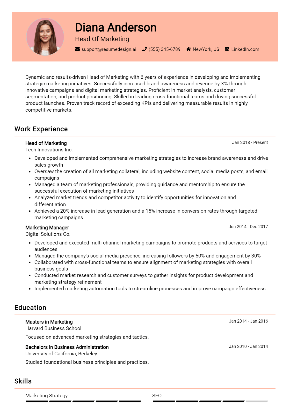 Head Of Marketing Resume Example