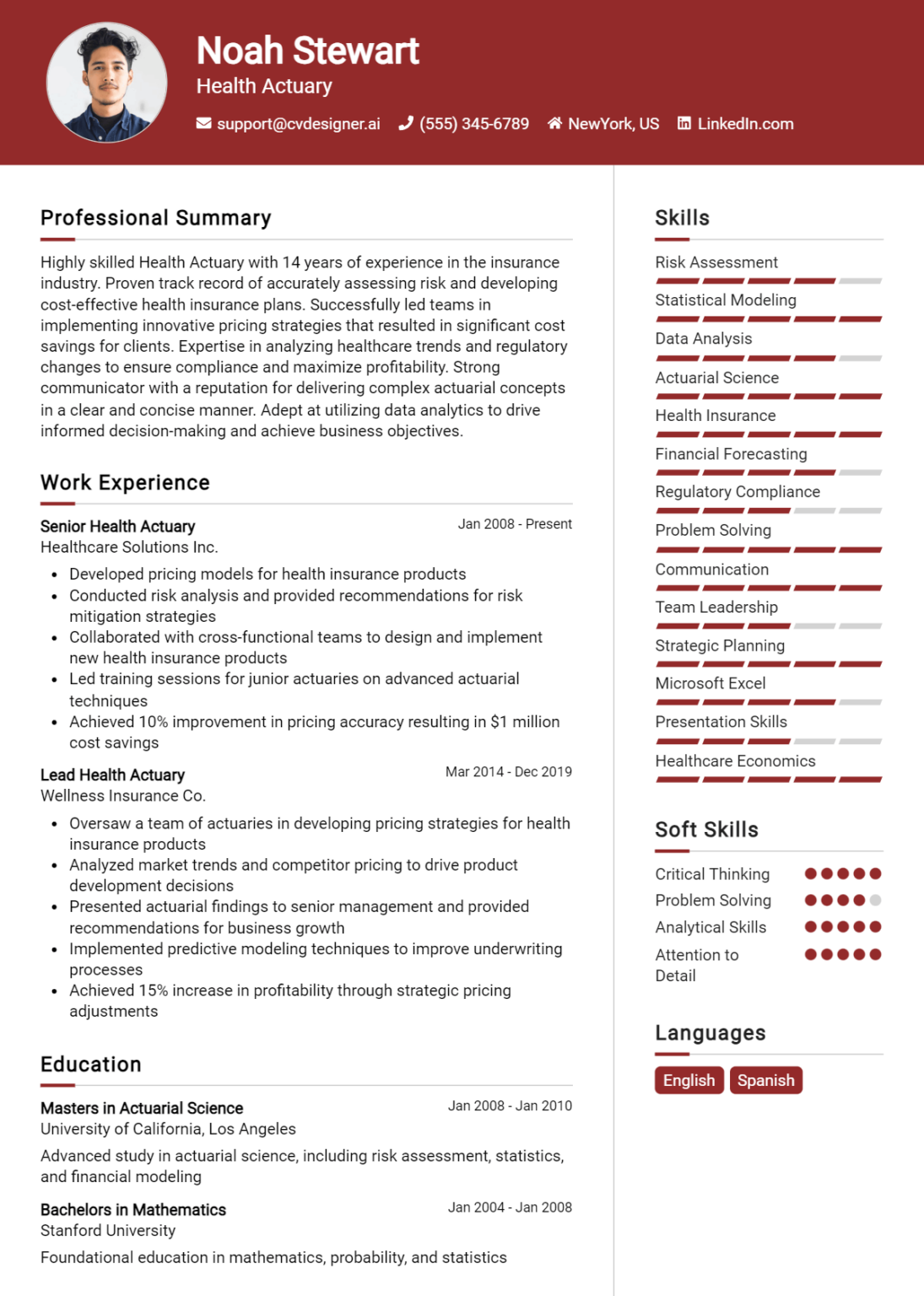 16 Actuary Resume Examples And Templates for 2025 - ResumeDesign.ai