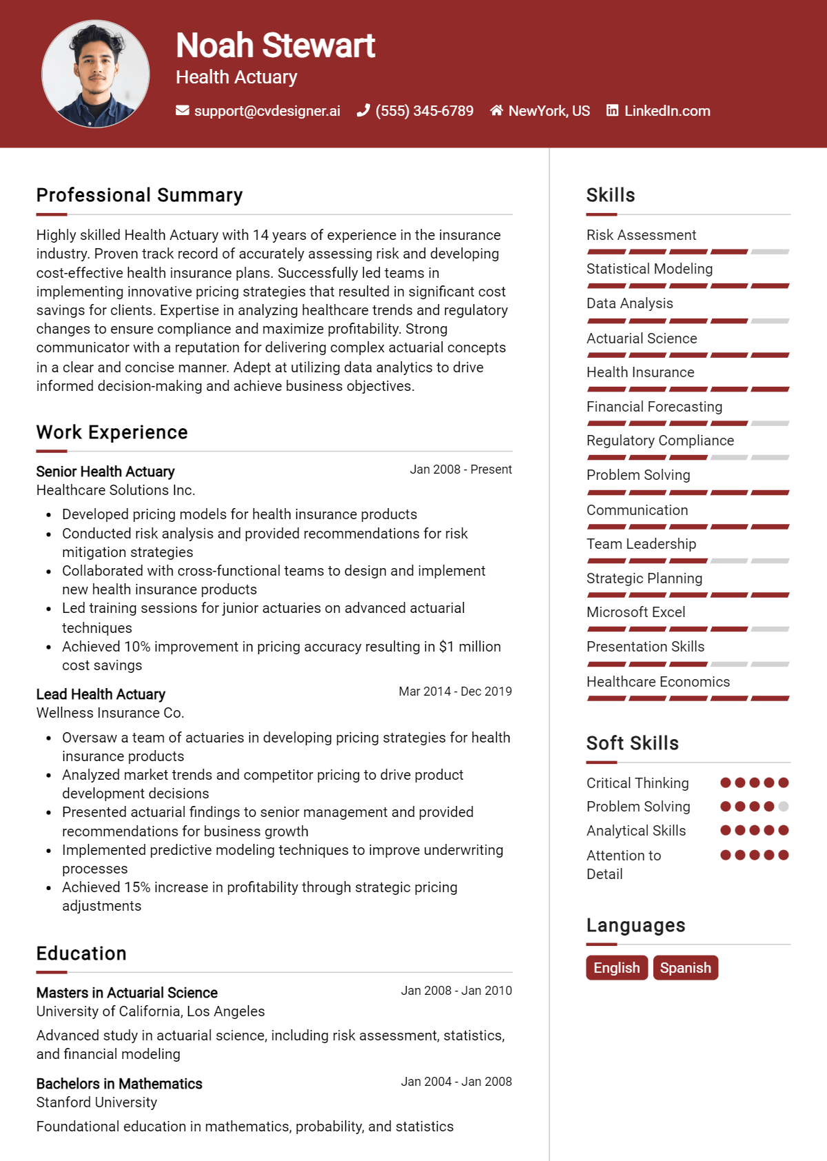 Health Actuary Resume Example