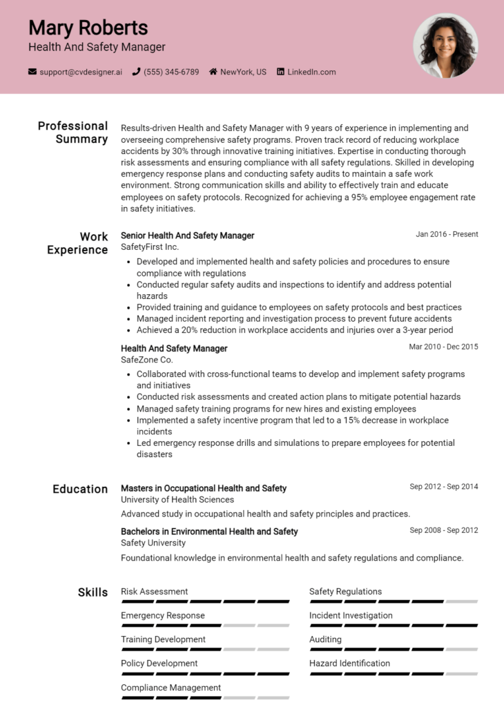 Health And Safety Manager Resume Example (1)