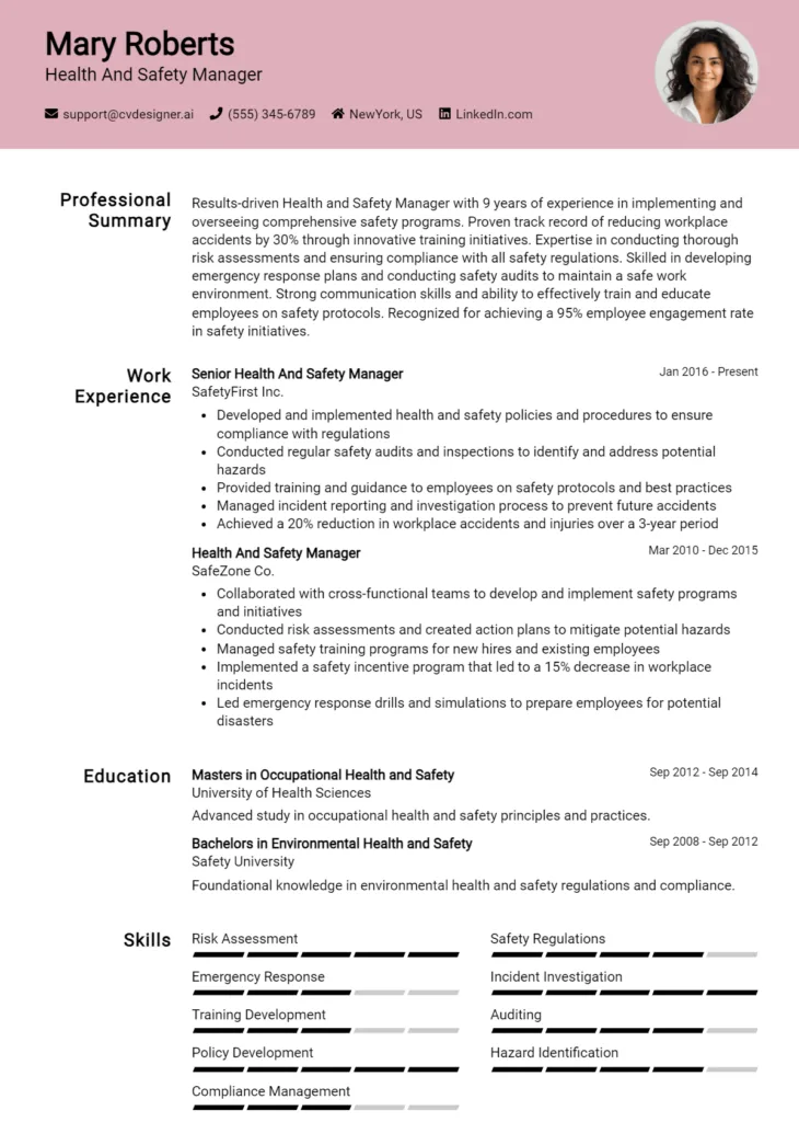 Health And Safety Manager Resume Example (1)