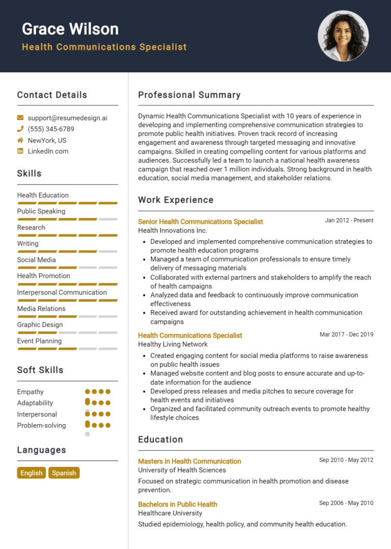 17 Health Communications Specialist Resume Examples And Templates for 2025