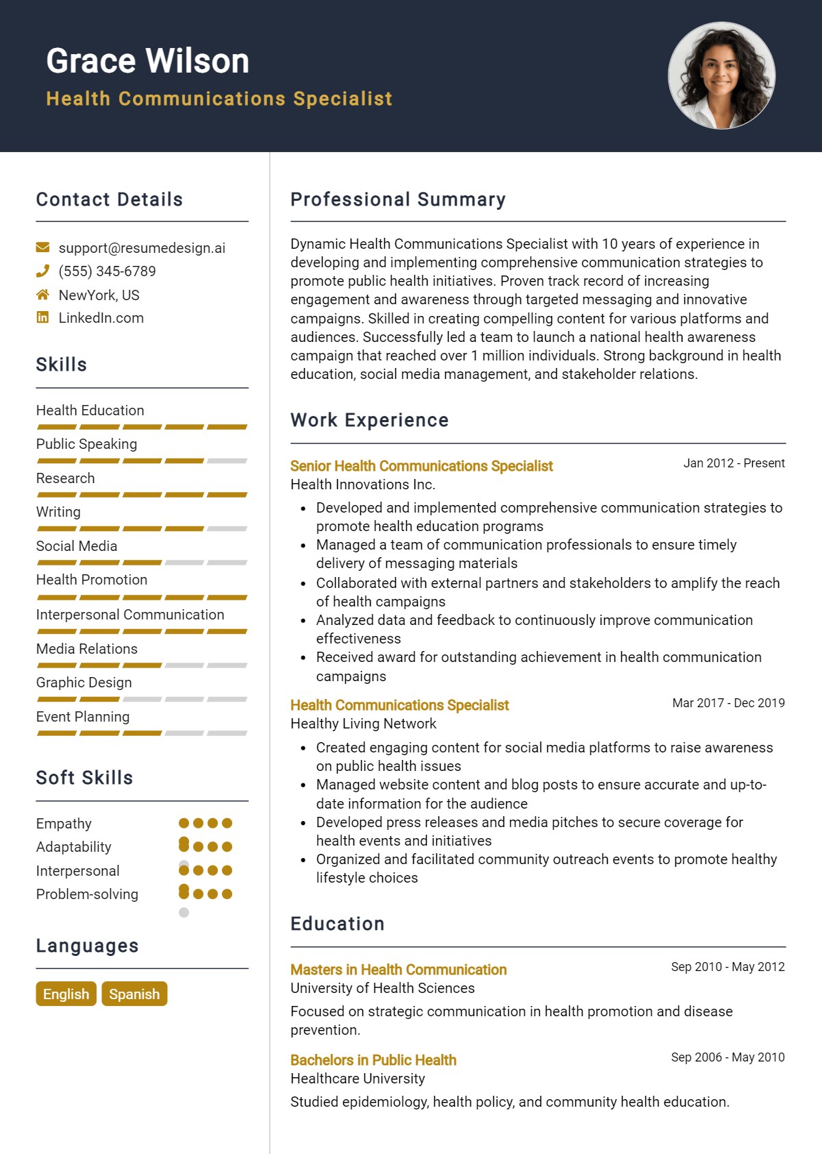 Health Communications Specialist Resume Example