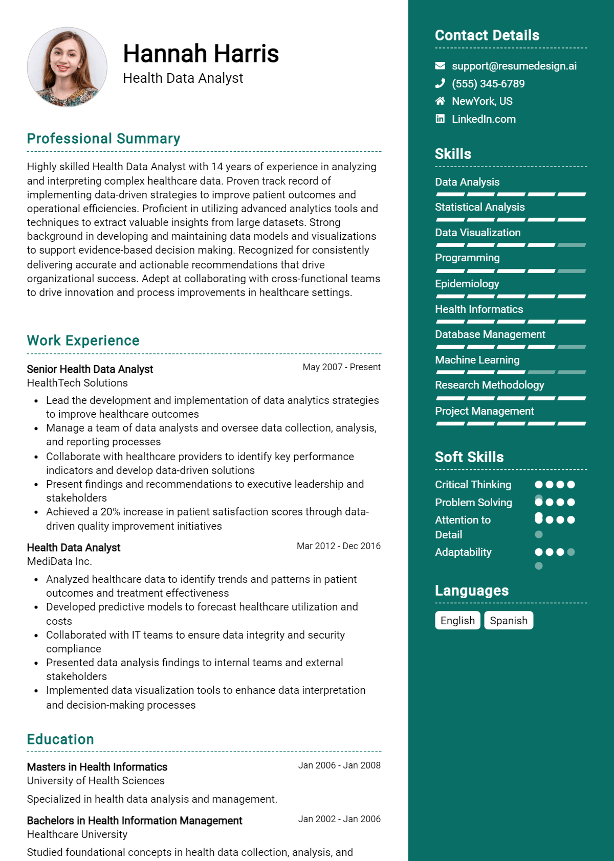 Health Data Analyst Resume Example