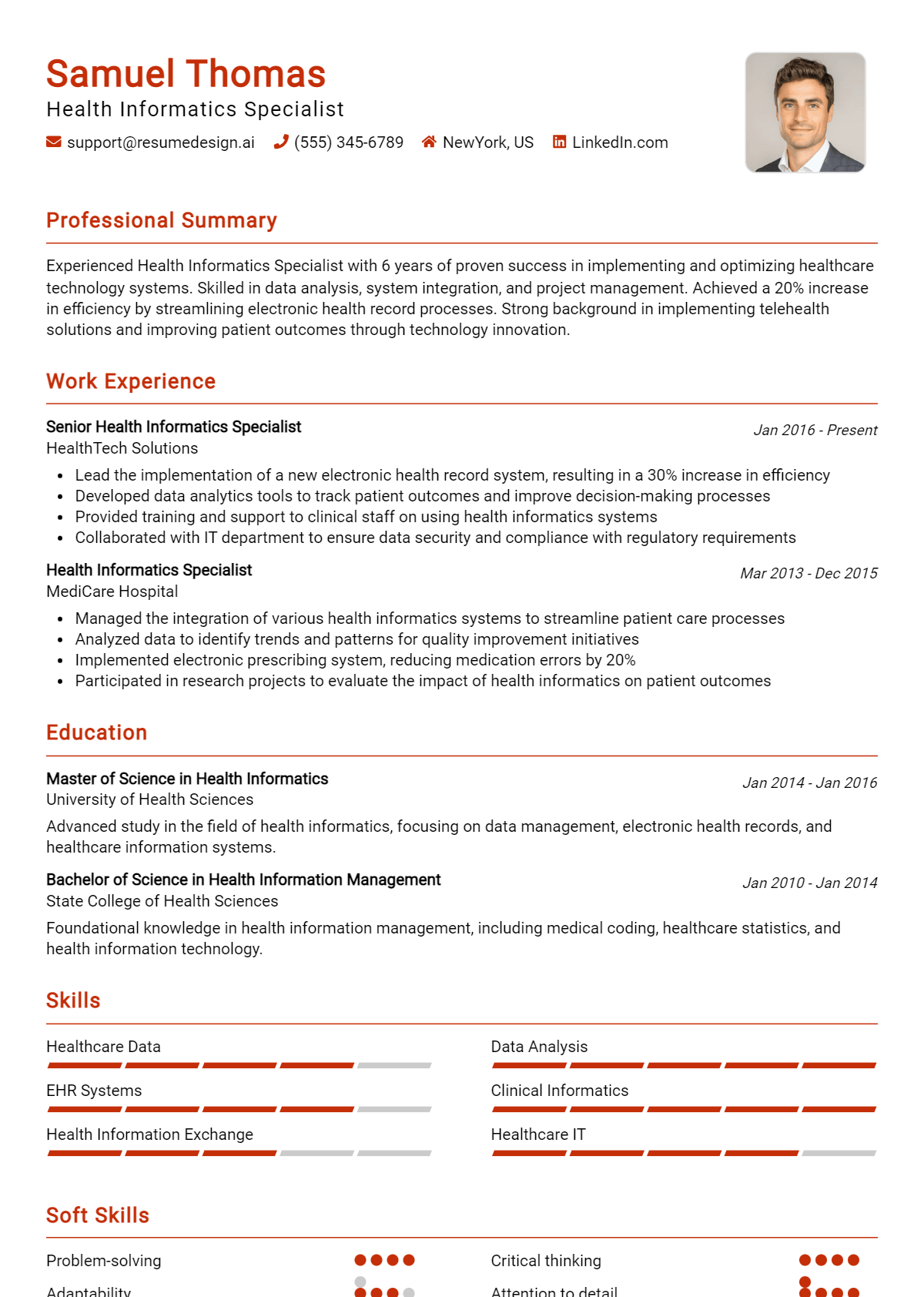 Health Informatics Specialist Resume Example