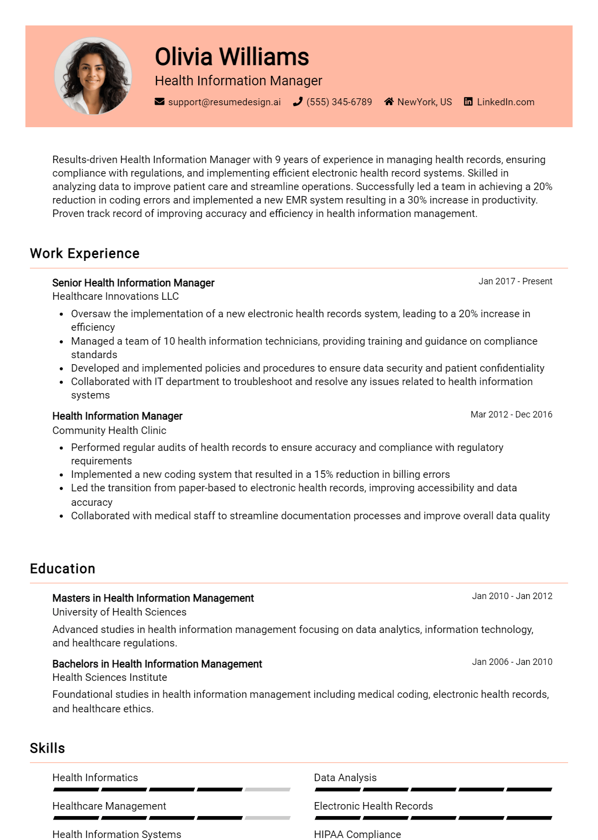 Health Information Manager Resume Example