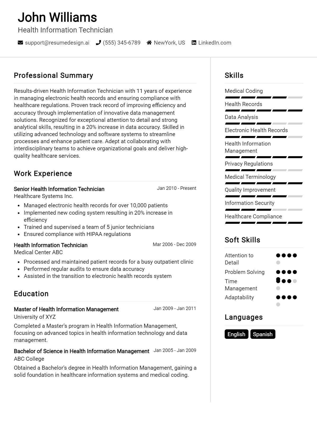 Health Information Technician Resume Example