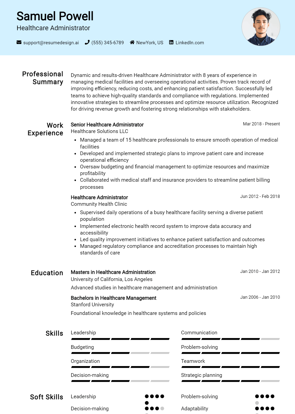 Healthcare Administrator Resume Example