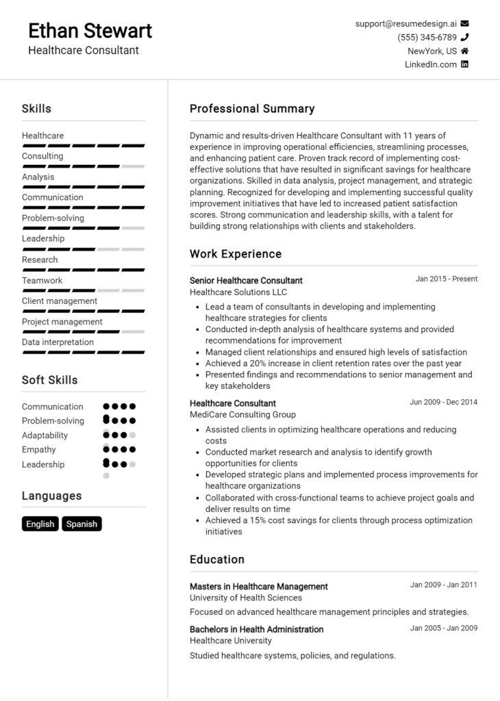 Healthcare Consultant Resume Example