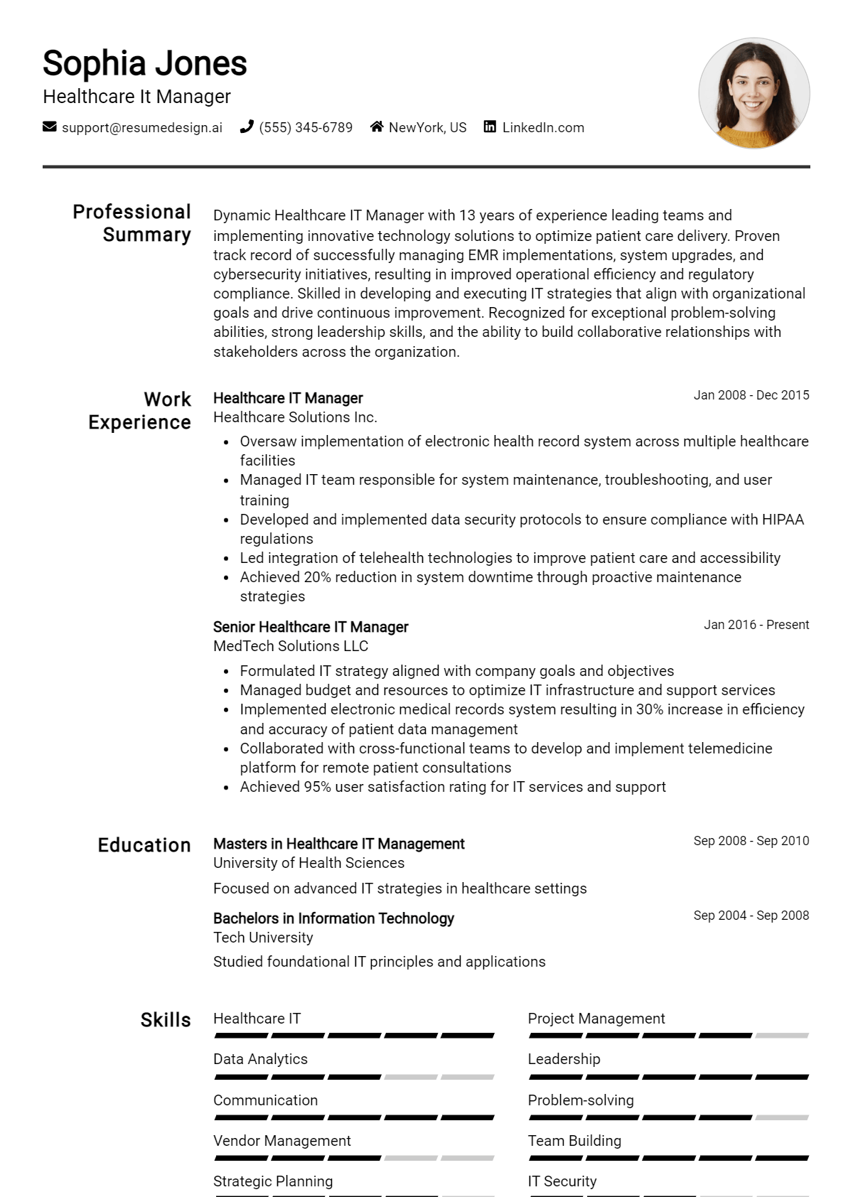 Healthcare It Manager Resume Example