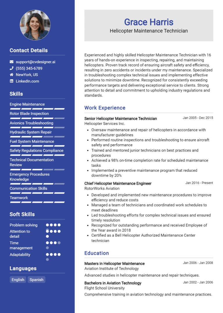 14 Helicopter Maintenance Technician Resume Examples And Templates for 2025