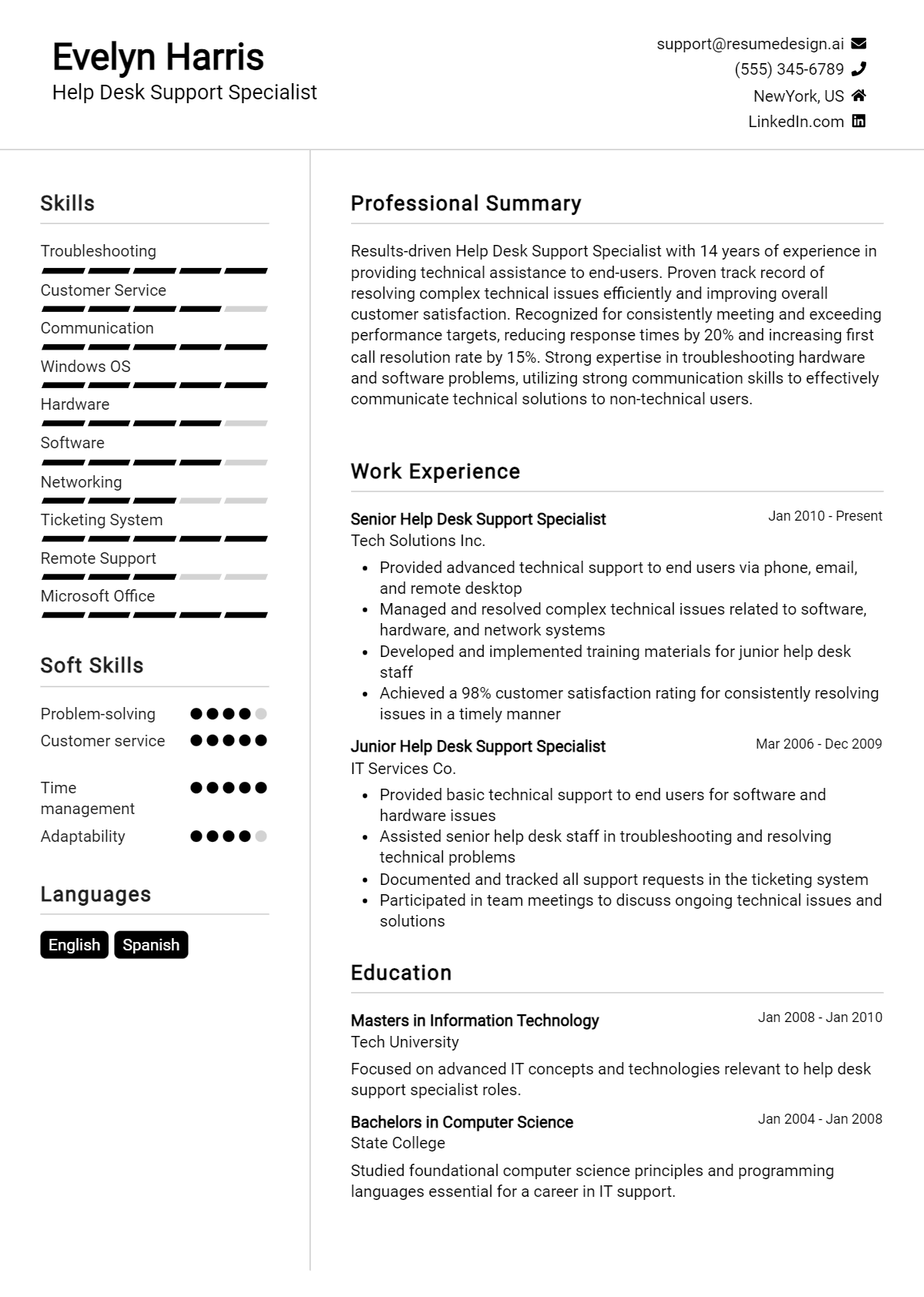 Help Desk Support Specialist Resume Example