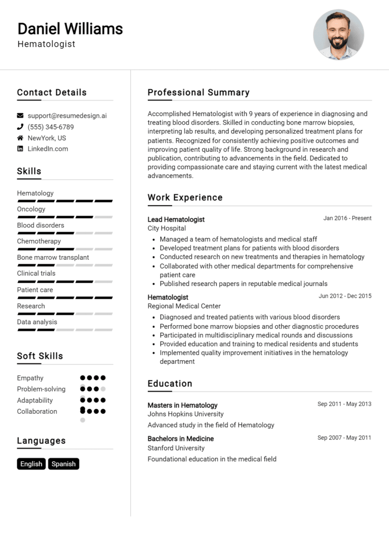 35 Hematologist Resume Examples And Templates for 2025