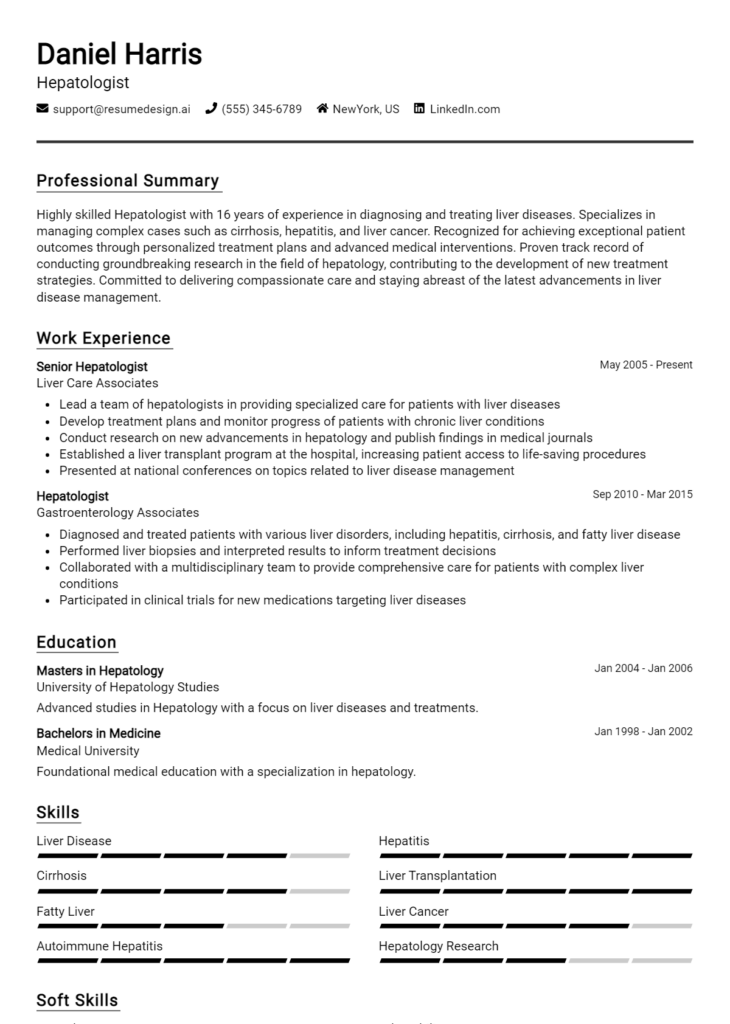 Hepatologist Resume Example