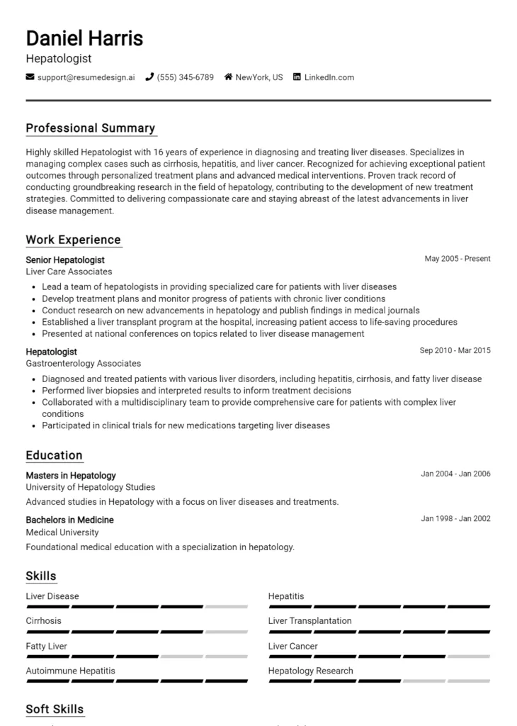 Hepatologist Resume Example