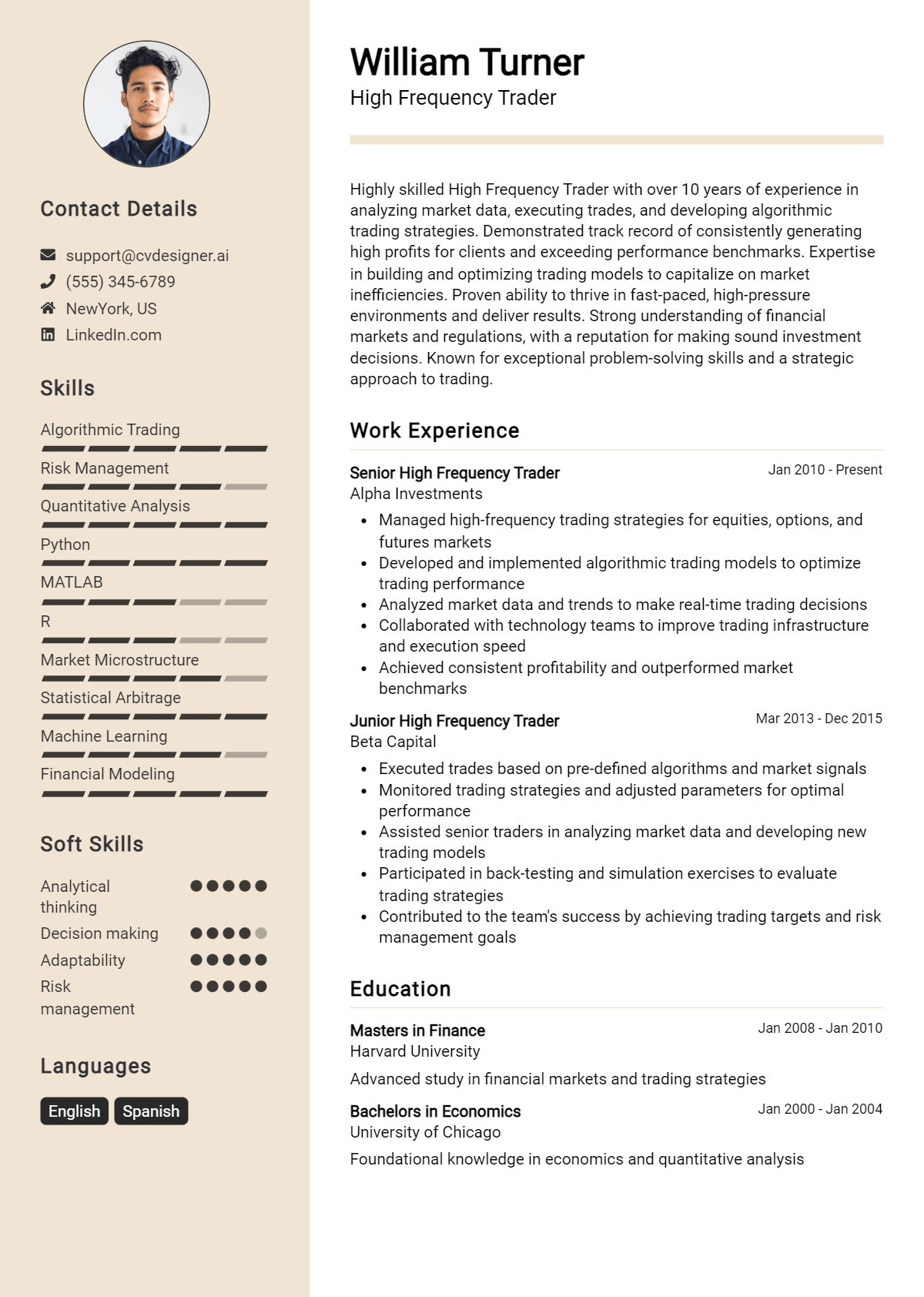 High Frequency Trader Resume Example