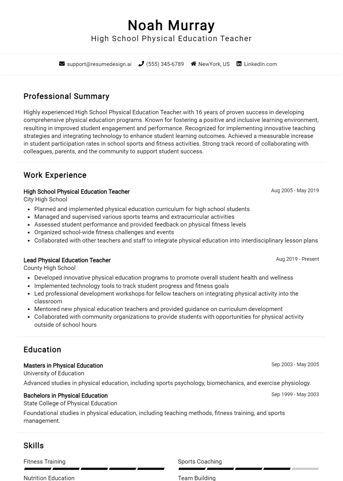 18 High School Physical Education Teacher Resume Examples And Templates