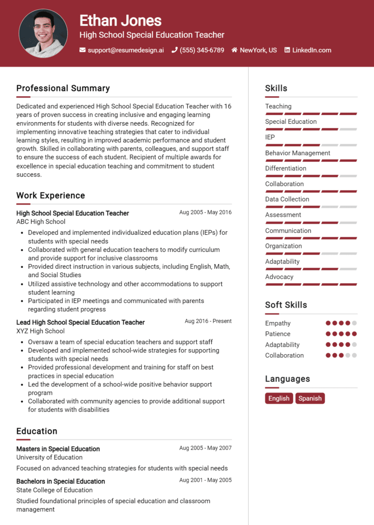 18 High School Special Education Teacher Resume Examples And Templates for 2025