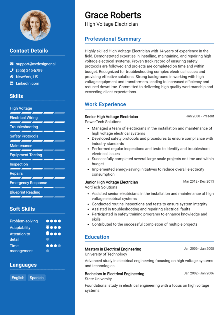 14 High Voltage Electrician Resume Examples And Templates for 2025: Expert Tips
