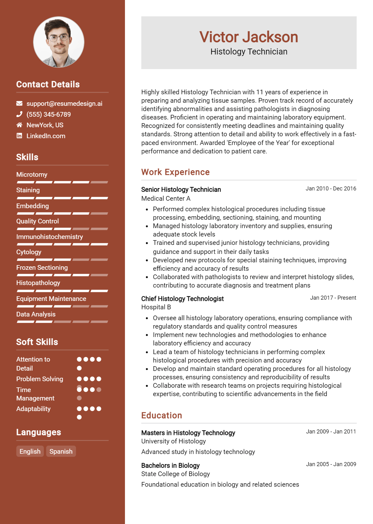 Histology Technician Resume Example