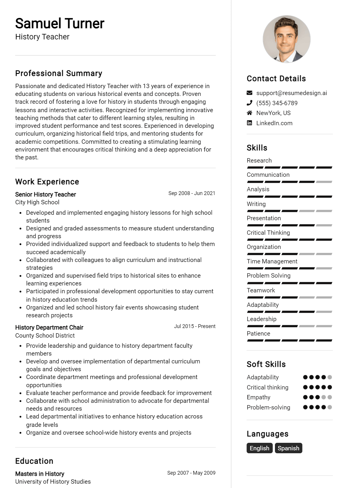 History Teacher Resume Example