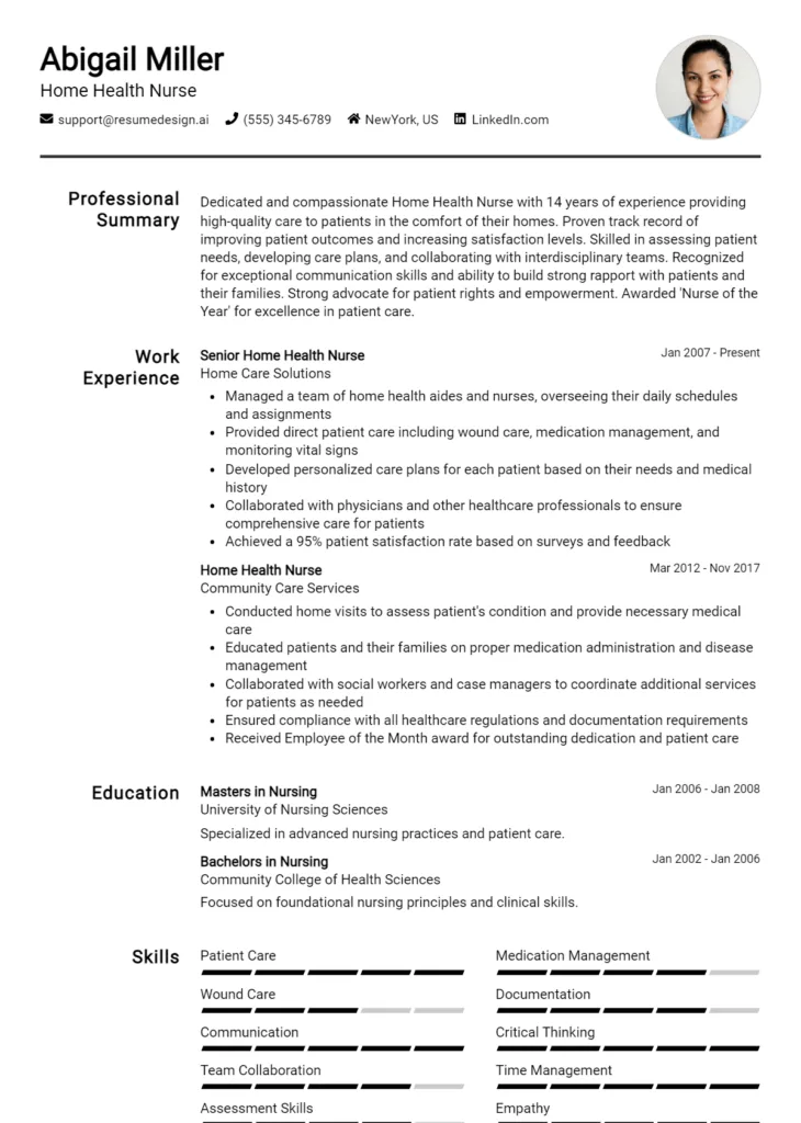 Home Health Nurse Resume Example