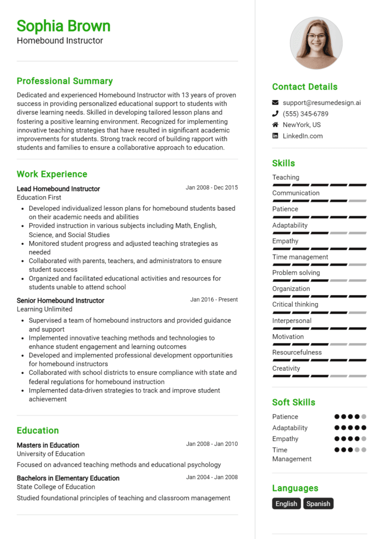 9 Homebound Instructor Resume Examples And Templates for 2025