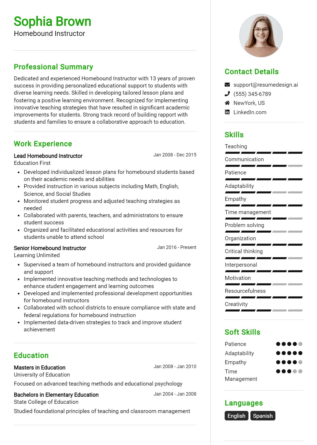 Homebound Instructor Resume Example