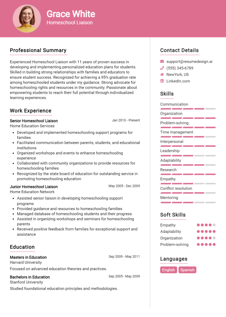 Homeschool Liaison Resume Example