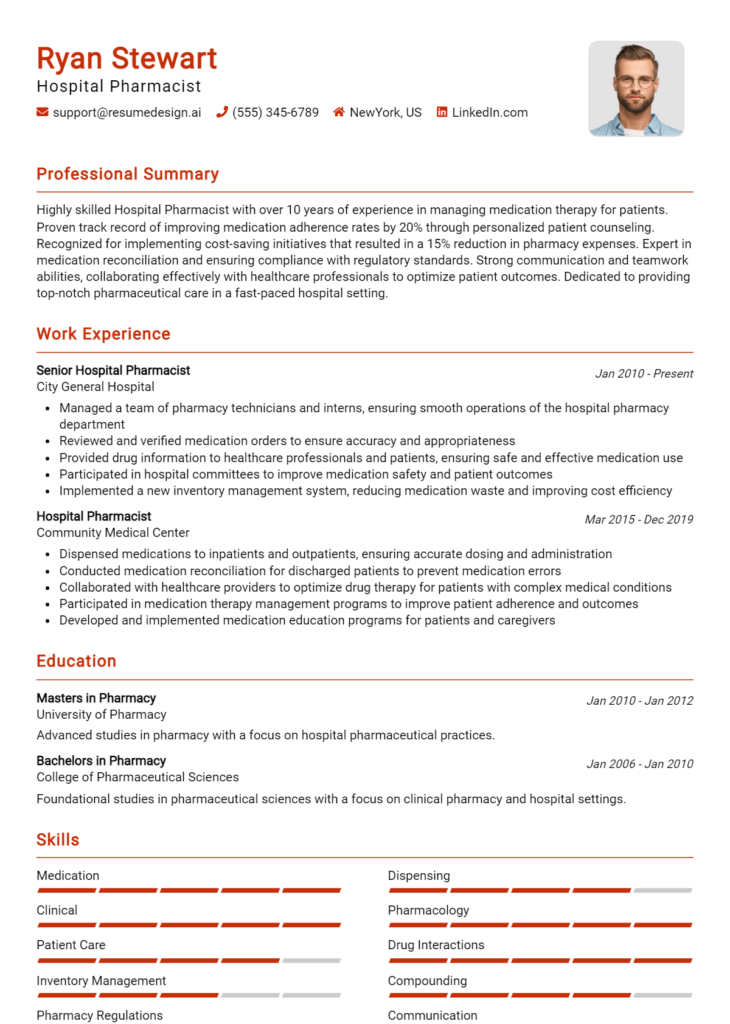 Hospital Pharmacist Resume Example