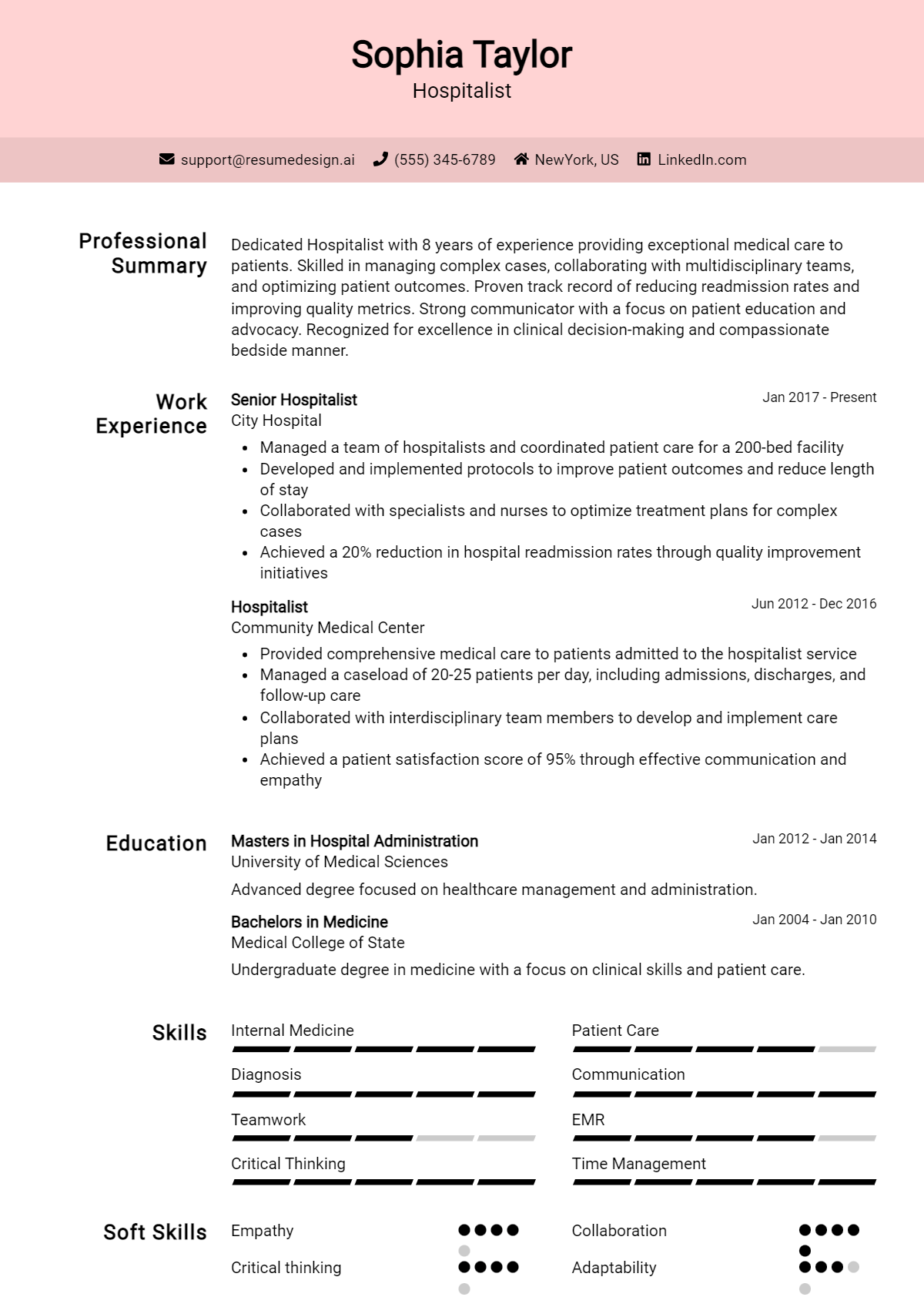 Hospitalist Resume Example