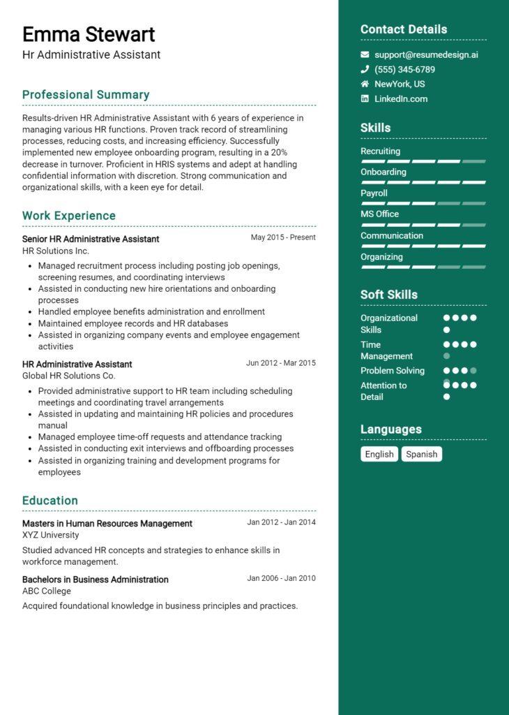 Hr Administrative Assistant Resume Example