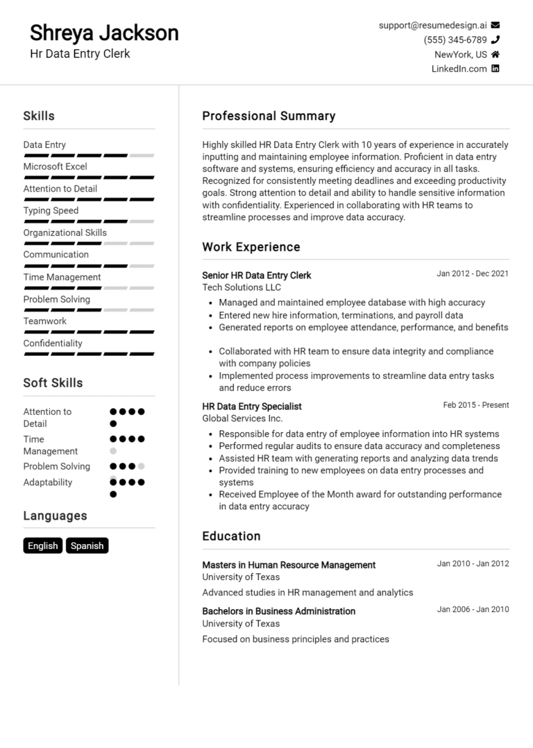 16 HR Data Entry Clerk Resume Examples And Templates for 2025