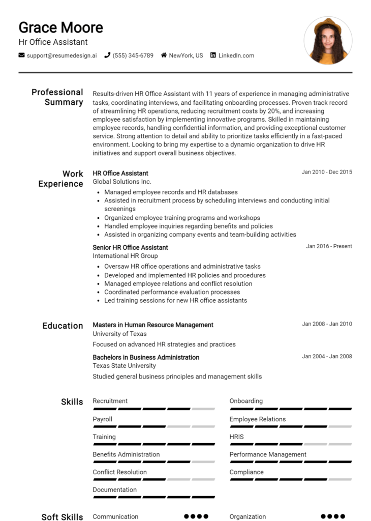 Hr Office Assistant Resume Example