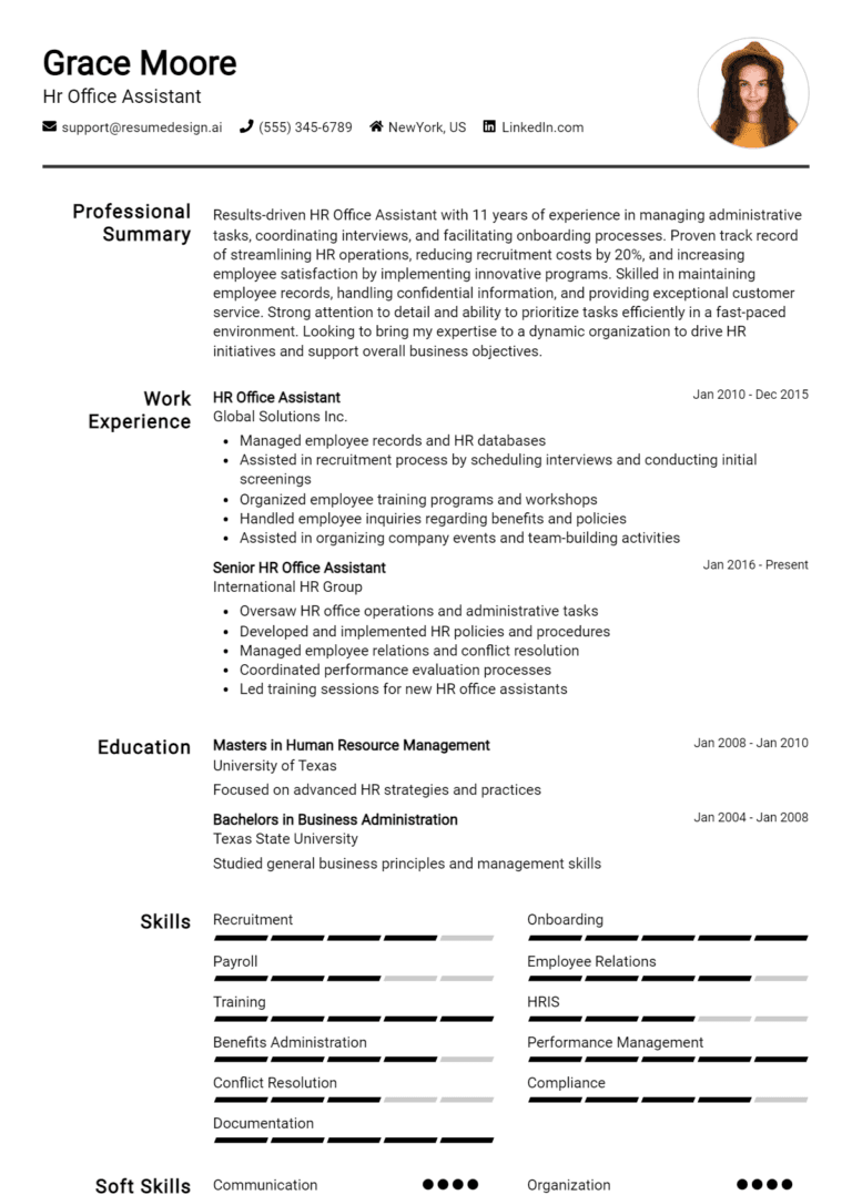 16 HR Office Assistant Resume Examples And Templates for 2025