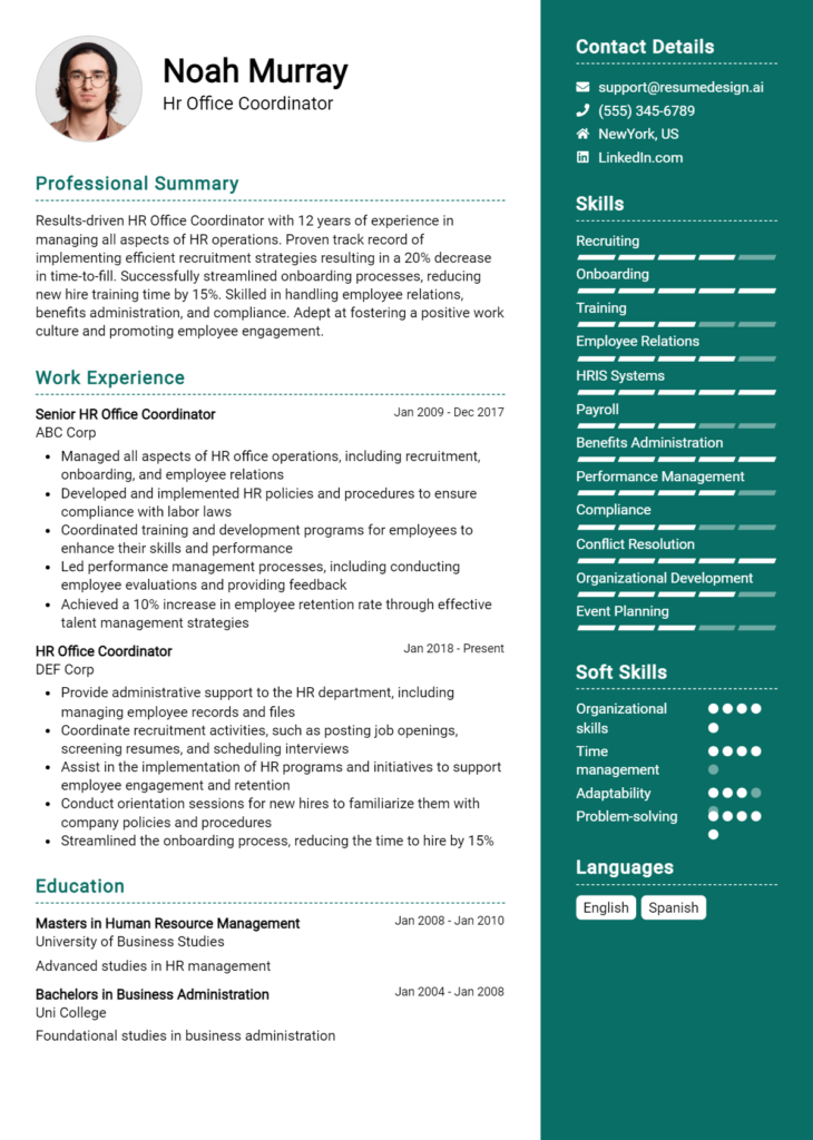 Hr Office Coordinator Resume Example