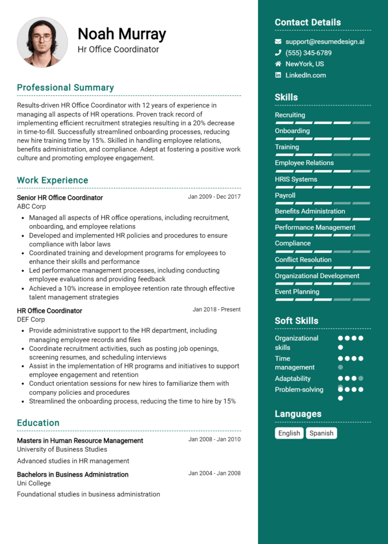16 HR Office Coordinator Resume Examples And Templates for 2025