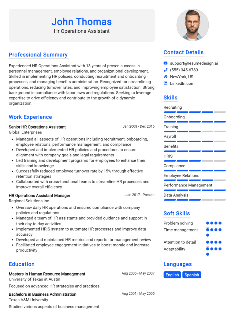 16 HR Operations Assistant Resume Examples And Templates for 2025