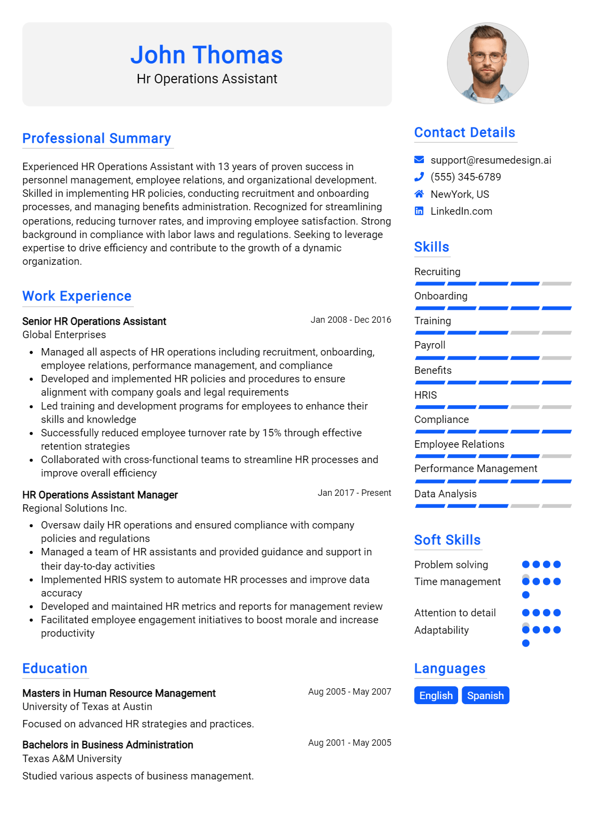 Hr Operations Assistant Resume Example