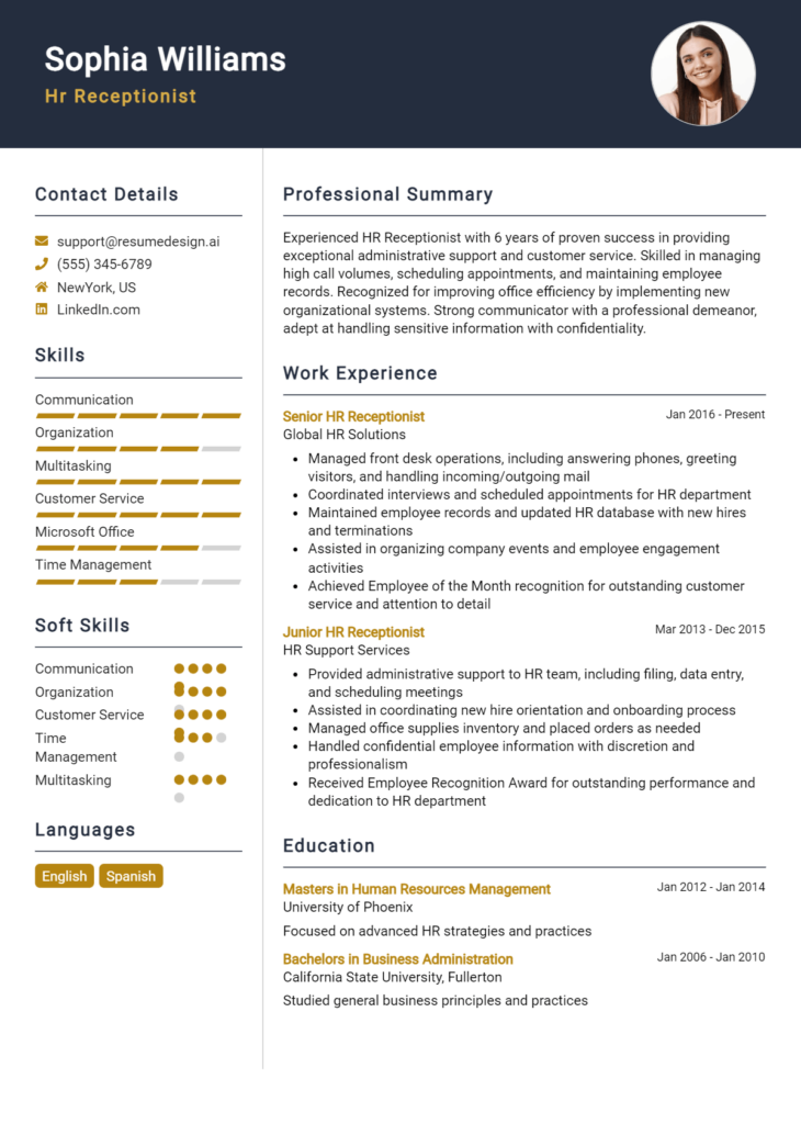 Hr Receptionist Resume Example