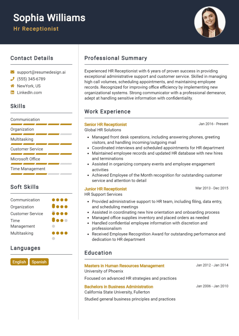 16 HR Receptionist Resume Examples And Templates for 2025