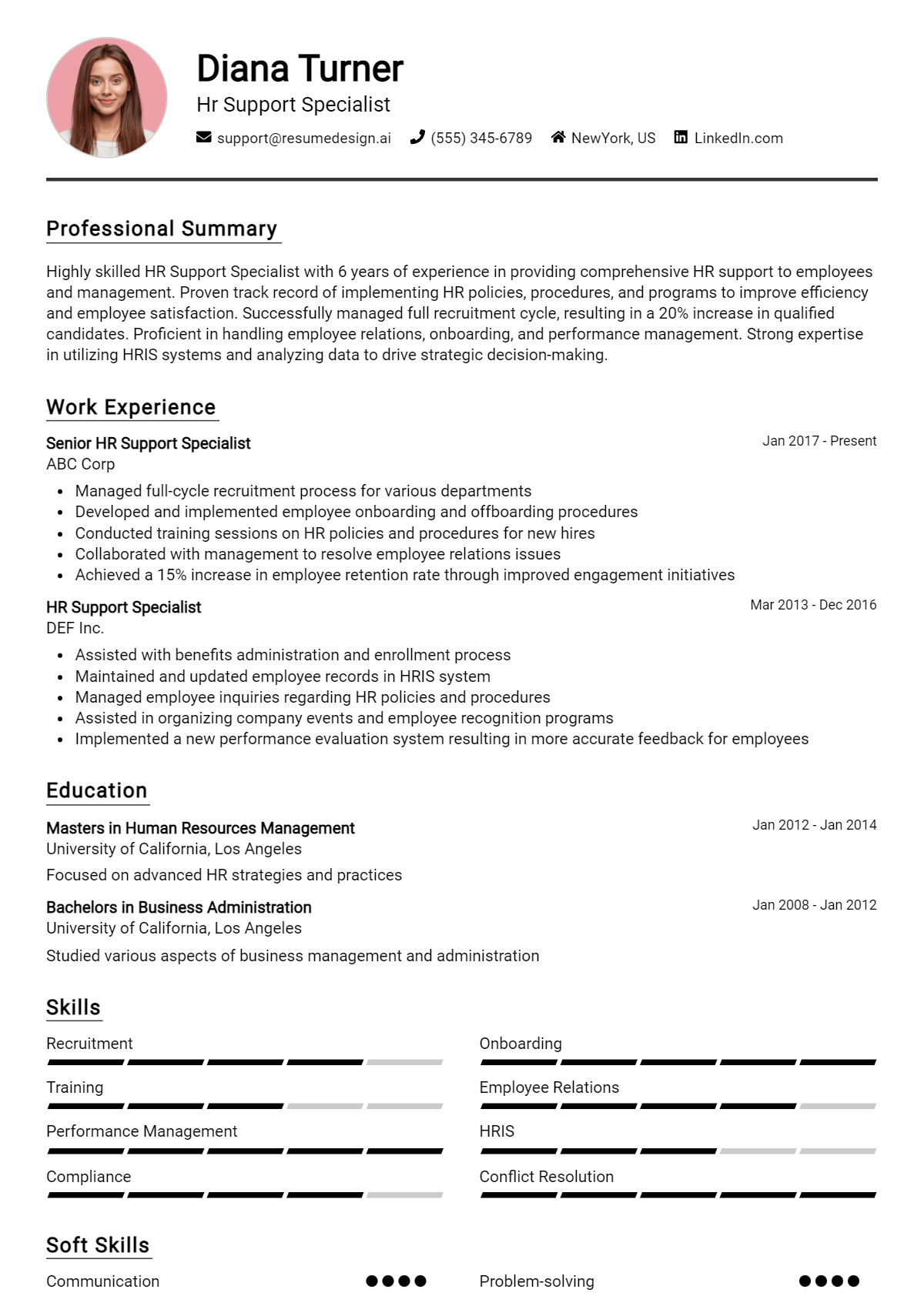 Hr Support Specialist Resume Example