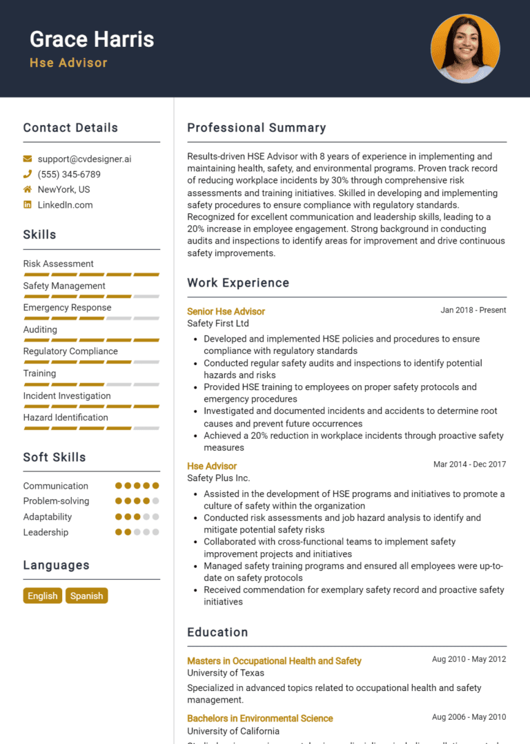 9 HSE Advisor Resume Examples And Templates for 2025 (Downloadable)