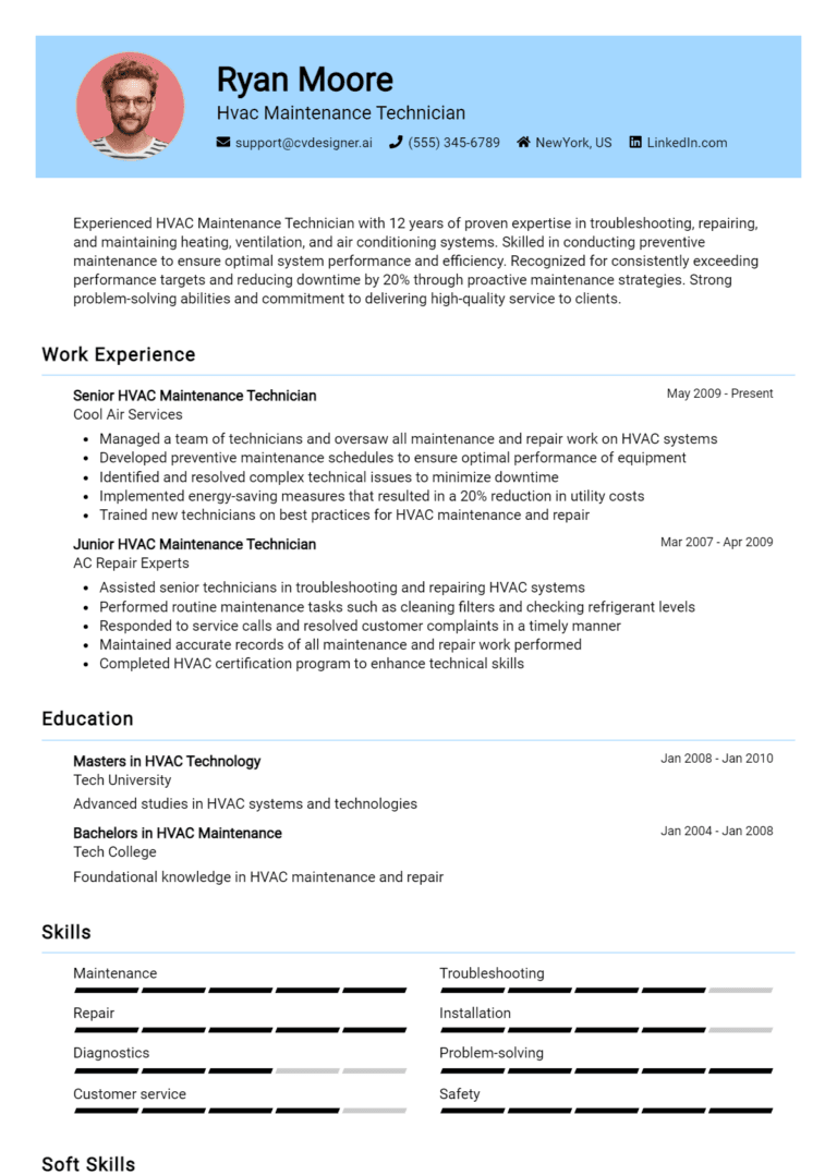21 HVAC Maintenance Technician Resume Examples And Templates for 2025