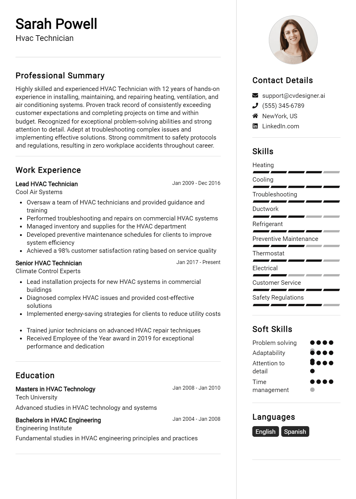 Hvac Technician Resume Example