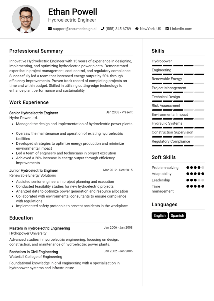 Hydroelectric Engineer Resume Example