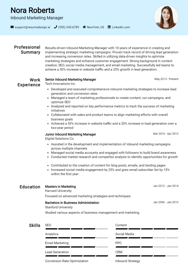 Inbound Marketing Manager Resume Example