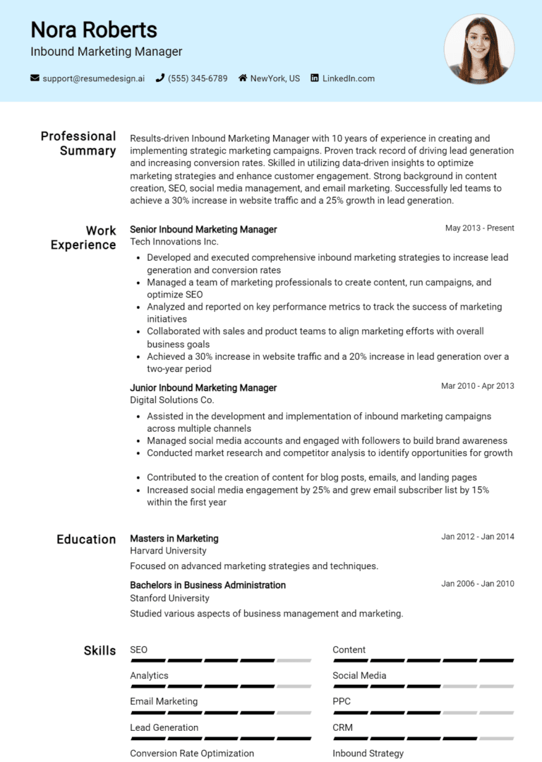 21 Inbound Marketing Manager Resume Examples And Templates for 2025