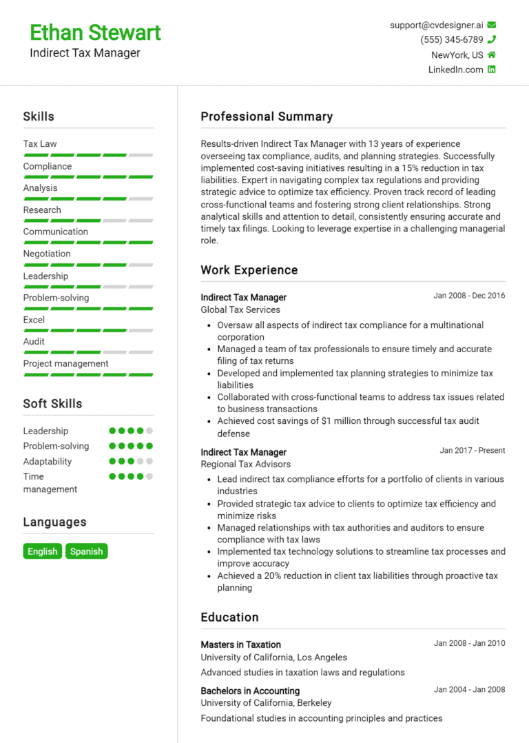16 Indirect Tax Manager Resume Examples And Templates for 2025